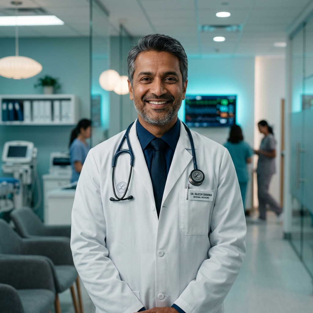Doctor in a modern Jangam Healthcare clinic